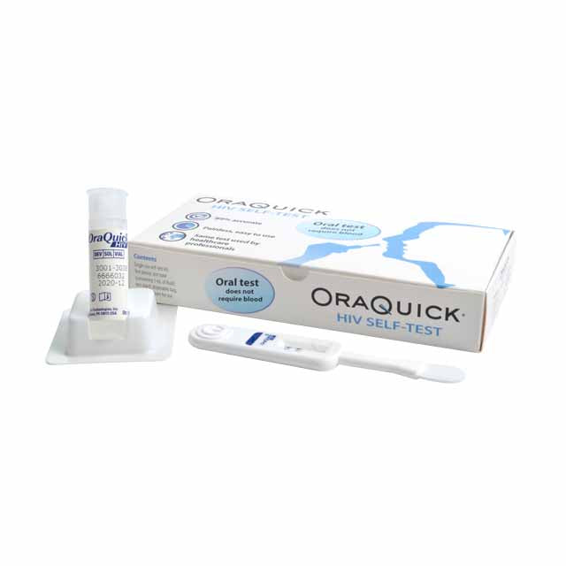 OraQuick HIV self test kit includes testing device and oral fluid sample collection tube