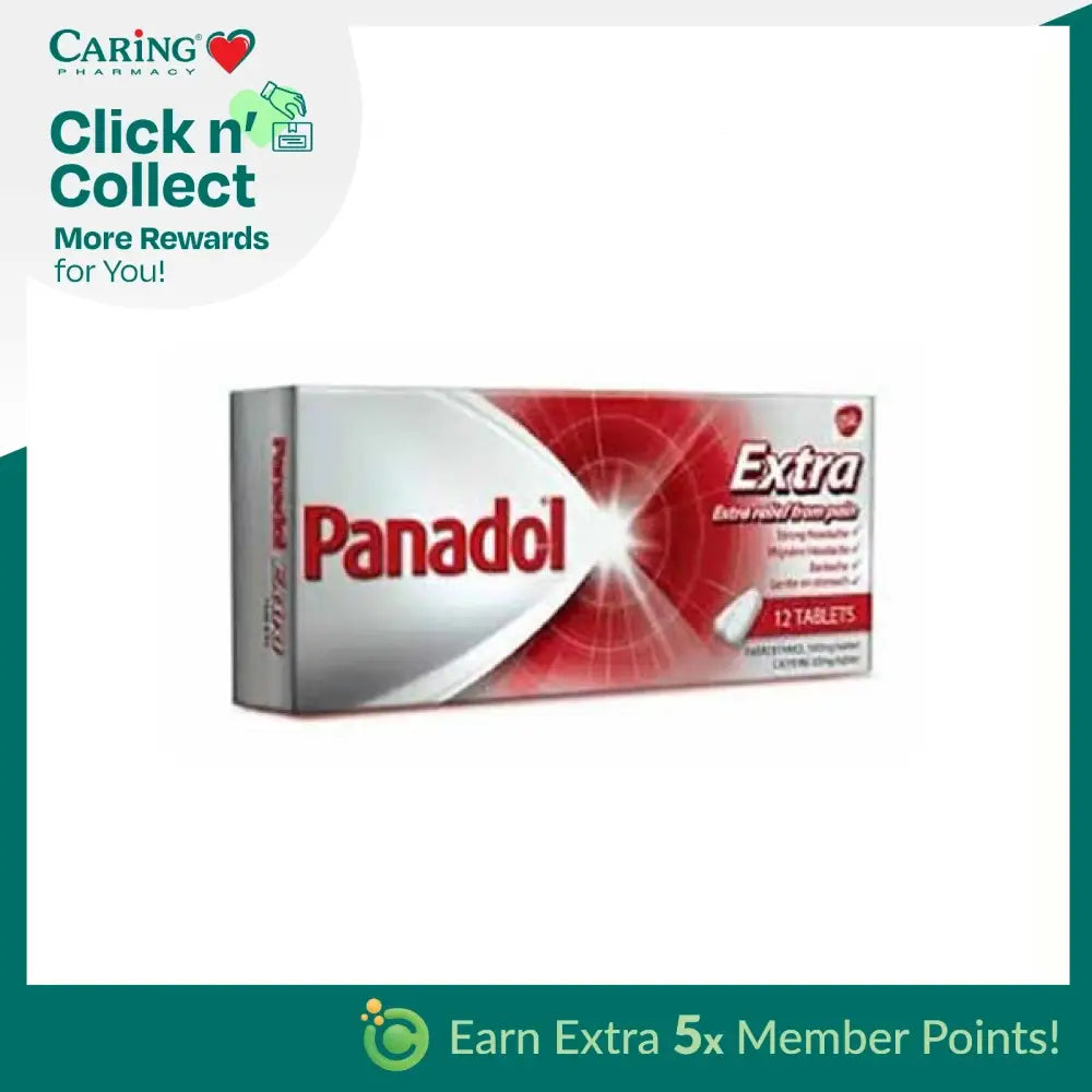 Panadol Extra 12 tablets for effective pain relief and fast-acting formula for headaches and aches