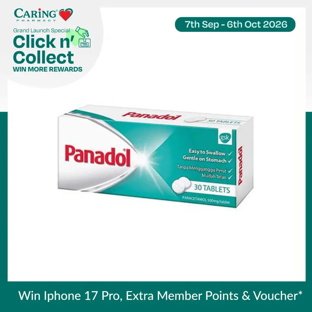 Panadol Regular 500mg tablets pack of 30, easy to swallow and gentle on stomach
