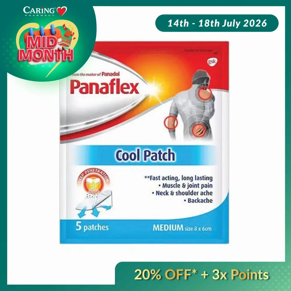 Panaflex cool patch for pain relief in a pack of 5, designed for muscle and joint discomfort.