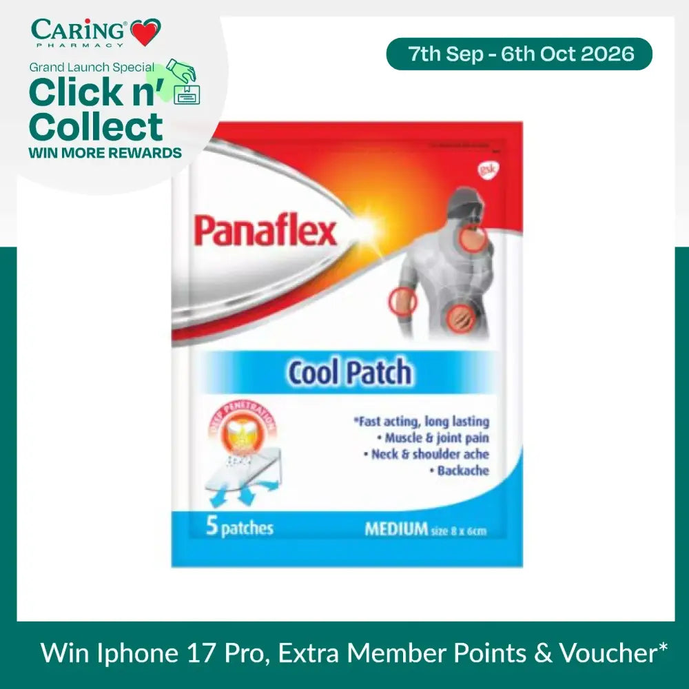Panaflex cool patch for pain relief in a pack of five for muscle and joint pain, neck and shoulder ache.
