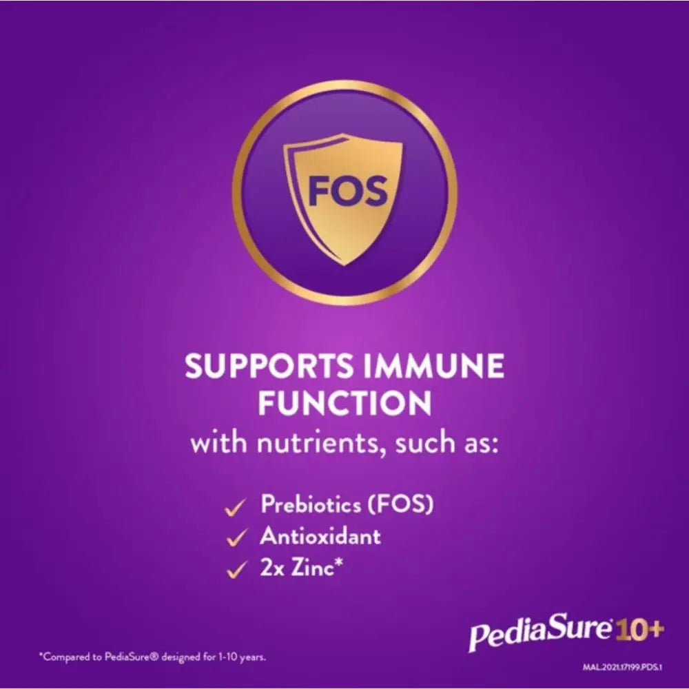 PediaSure 10+ Vanilla 850g packaging highlighting immune support benefits and key nutrients