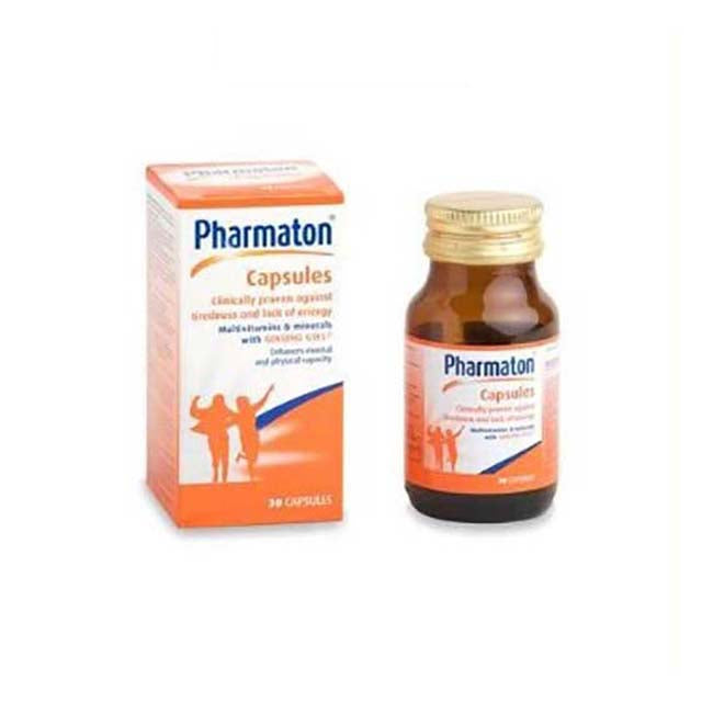 Pharmaton 30s capsules in a bottle with packaging, designed for energy and vitality support