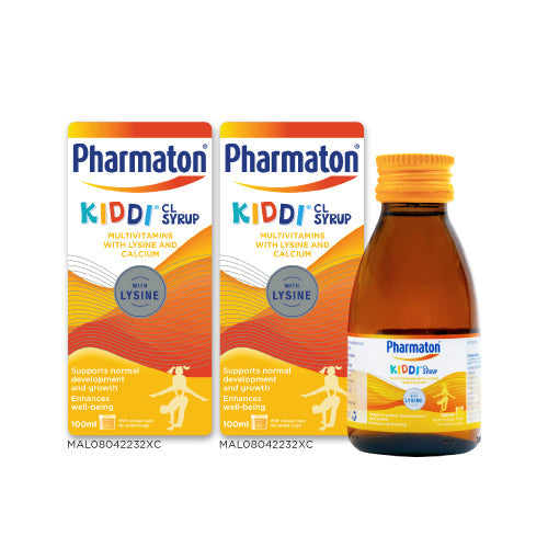 Kiddi Pharmaton multivitamin syrup in a bottle with packaging, supports growth and development for kids