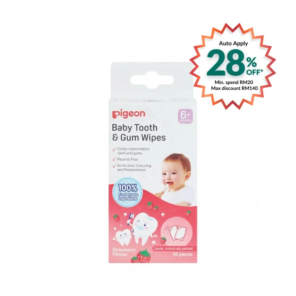 PIGEON BABY TOOTH &GUM WIPES STRAWBERRYFLAVOUR 20'S