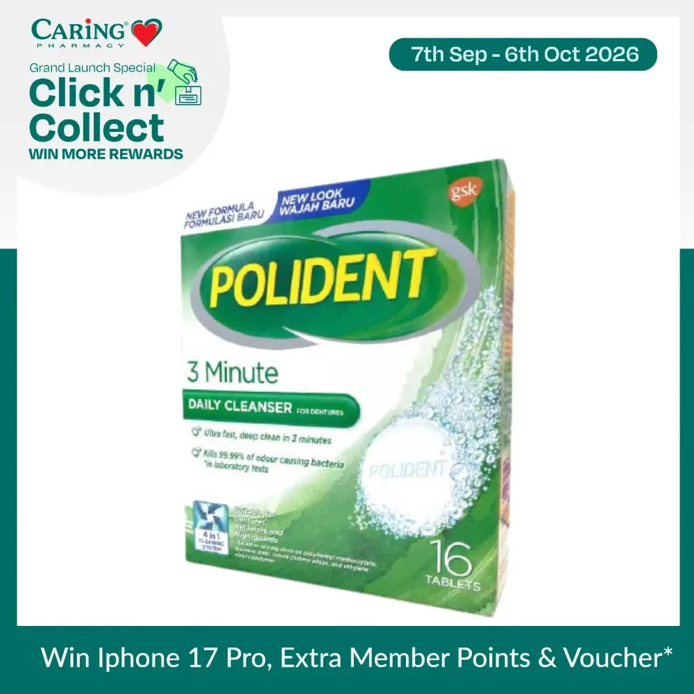 POLIDENT 3 MINUTES DAILY CLEANSER TAB 16S