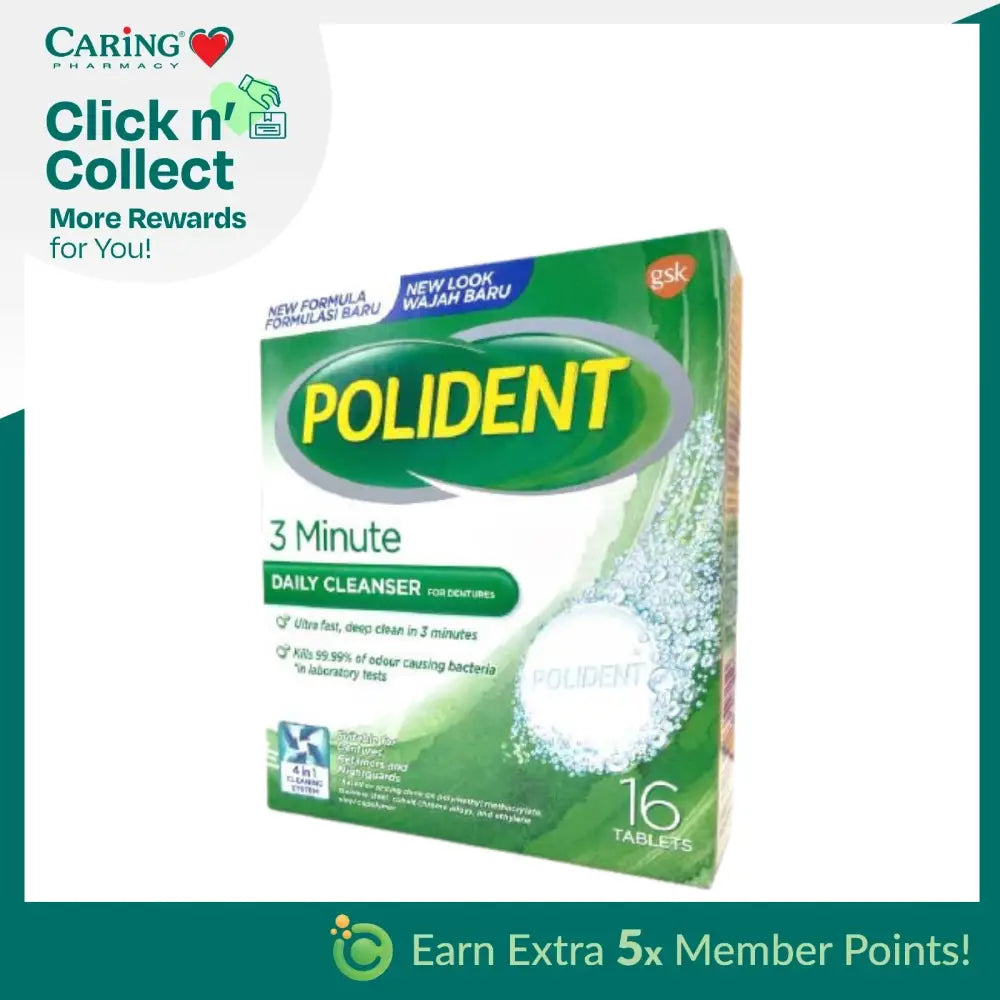 POLIDENT 3 MINUTES DAILY CLEANSER TAB 16S