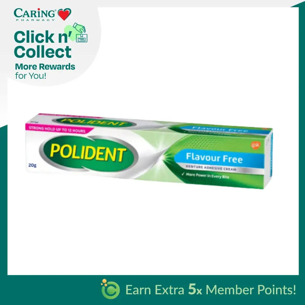 POLIDENT FLAVOUR FREE DENTURE ADHESIVE CREAM 20G