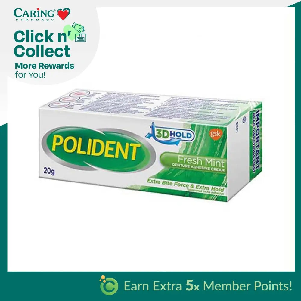 Polident fresh mint denture adhesive cream tube for a secure and comfortable denture fit