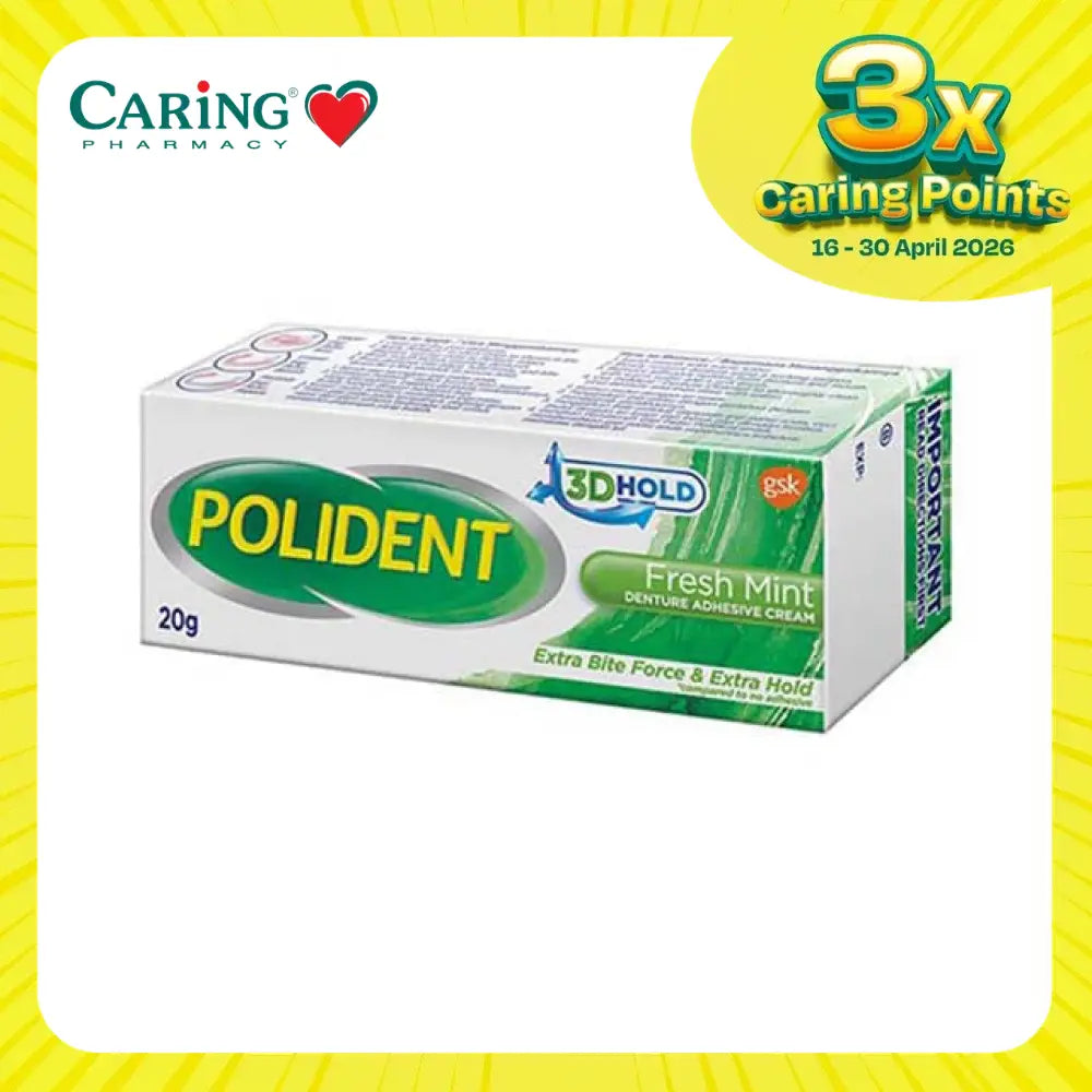 Polident fresh mint denture adhesive cream tube for a secure and comfortable denture fit