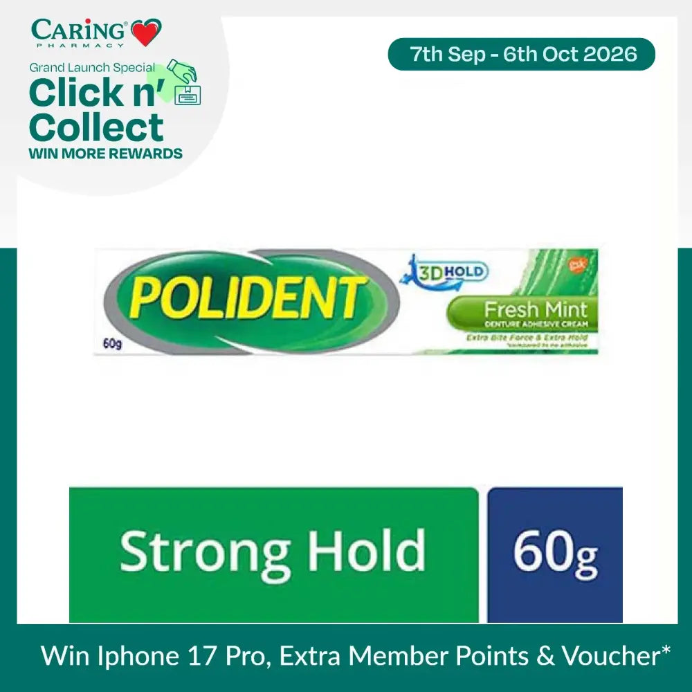Polident denture adhesive cream in Fresh Mint flavor for a strong hold and comfortable fit