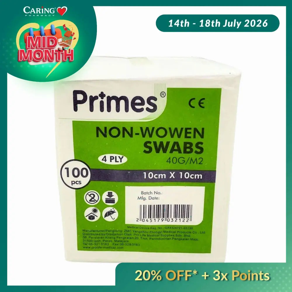 PRIMES NON WOVEN SWAB 10CMX10CM 4PLY 100S