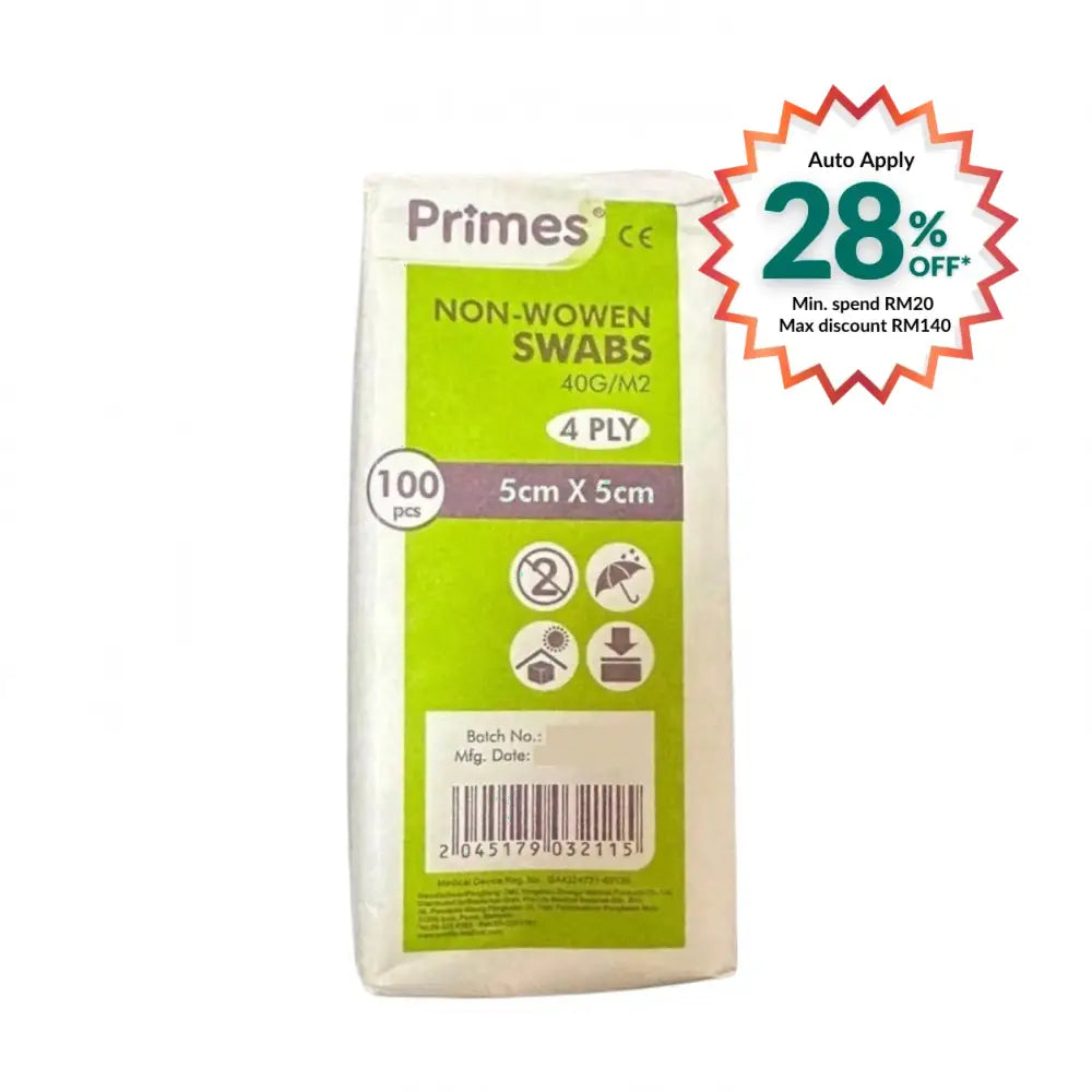 PRIMES NON WOVEN SWAB 5CMX5CM 4PLY 100S