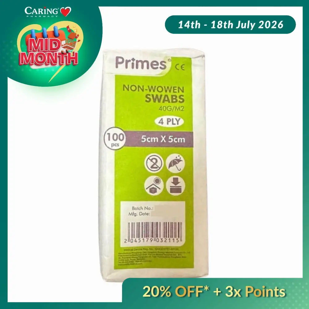 PRIMES NON WOVEN SWAB 5CMX5CM 4PLY 100S