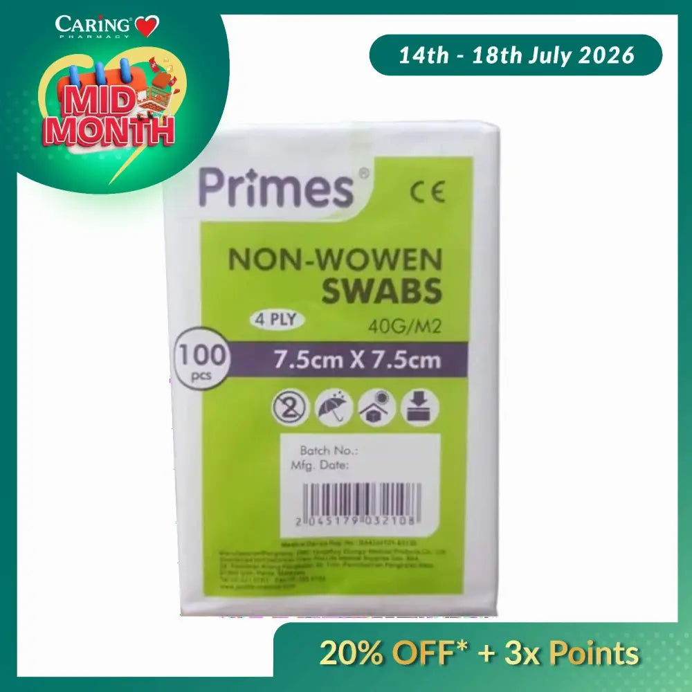 PRIMES NON WOVEN SWAB 7.5CMX7.5CM 4PLY 100S