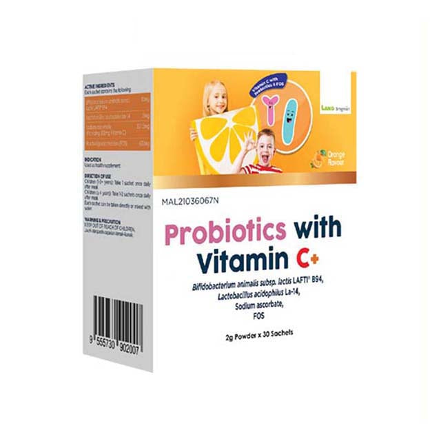 LANG BRAGMAN Probiotics with Vitamin C supplement in orange flavor, packaging with 30 sachets
