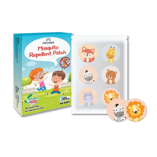 PROXIMA mosquito repellent patch pack of 30 with colorful animal designs for effective bug protection
