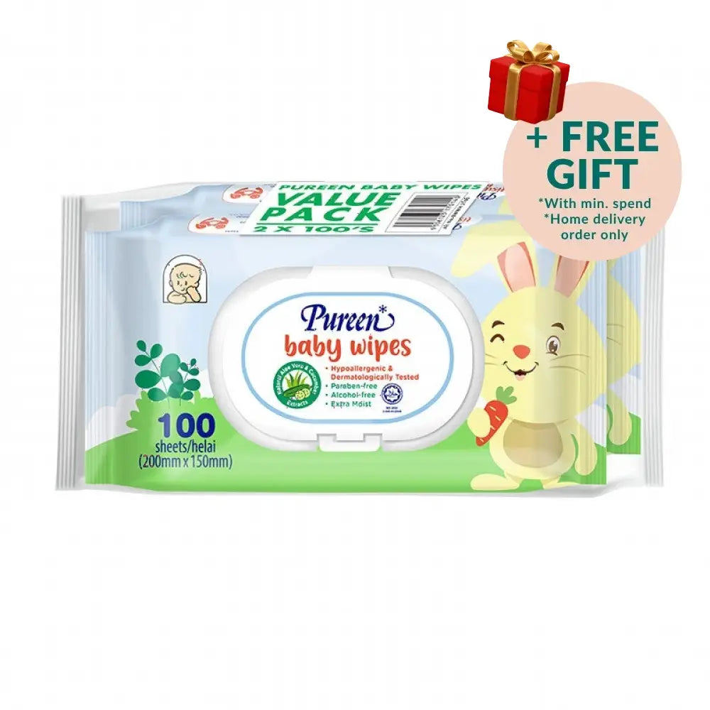 PUREEN BABY WIPES 2X100S (GREEN)