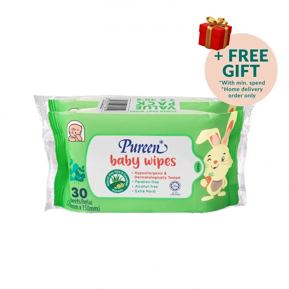 PUREEN BABY WIPES 2X30S (GREEN)
