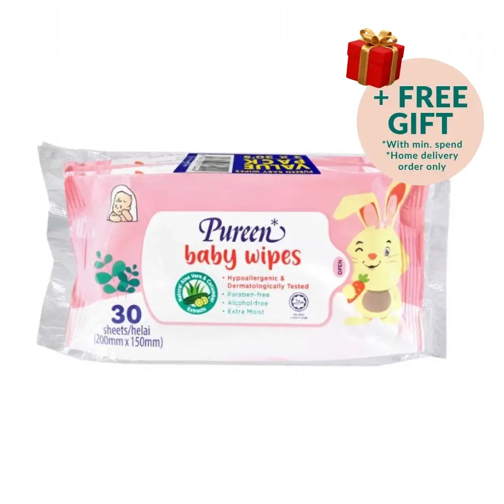 PUREEN BABY WIPES 2X30S (PINK)