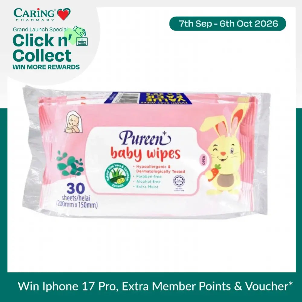 PUREEN BABY WIPES 2X30S (PINK)