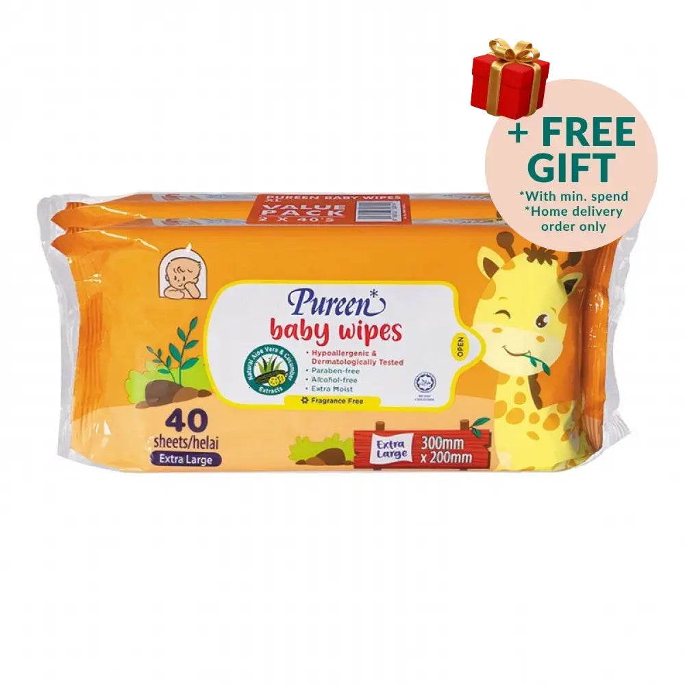 PUREEN BABY WIPES FRAGRANCE-FREE EXTRA LARGE 40SX2