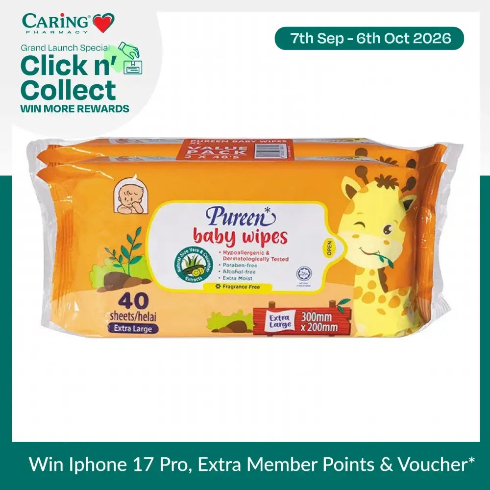 PUREEN BABY WIPES FRAGRANCE-FREE EXTRA LARGE 40SX2