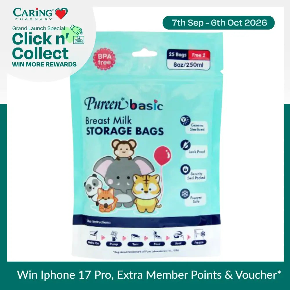 PUREEN BASIC BREAST MILK STORAGE BAGS 250ML 25+2S