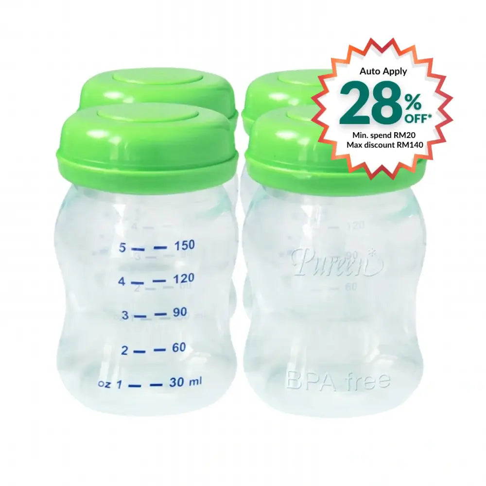PUREEN PREMIUM BREAST MILK WIDE NECK STORAGE BOTTLES 5OZ