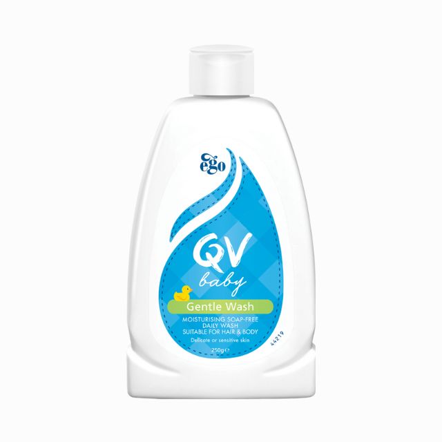 QV Baby Gentle Wash in a 250g bottle, gentle formula for delicate hair and body cleansing
