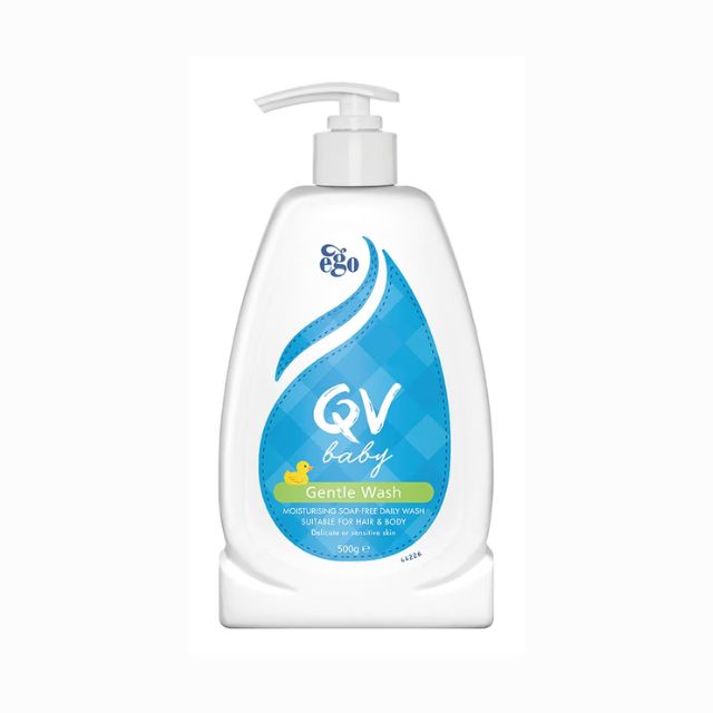 QV baby gentle wash in a pump bottle, suitable for sensitive hair and skin care
