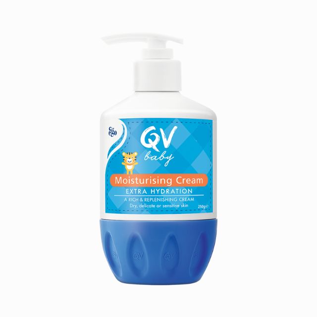 QV Baby Moisturising Cream in a pump bottle for extra hydration on dry or sensitive skin
