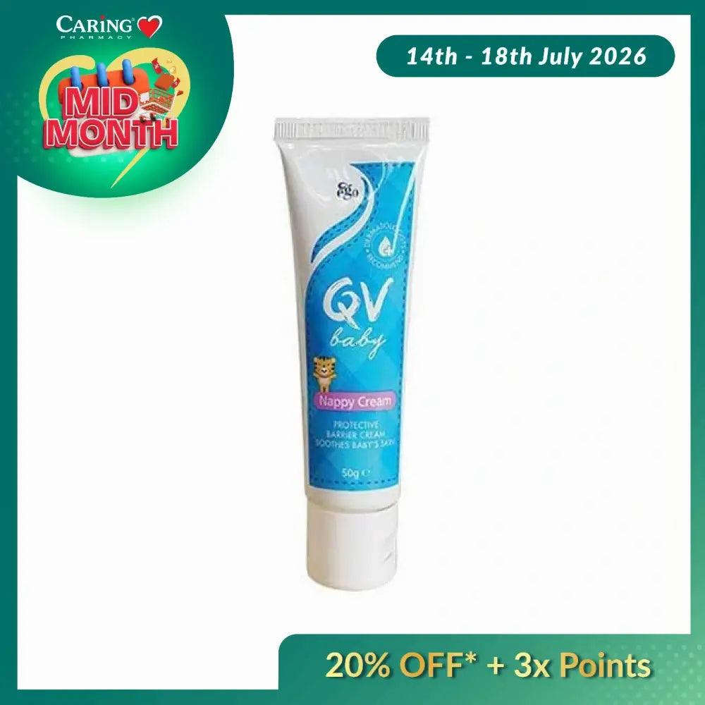 QV baby nappy cream in a 50g tube for soothing and protecting baby's skin