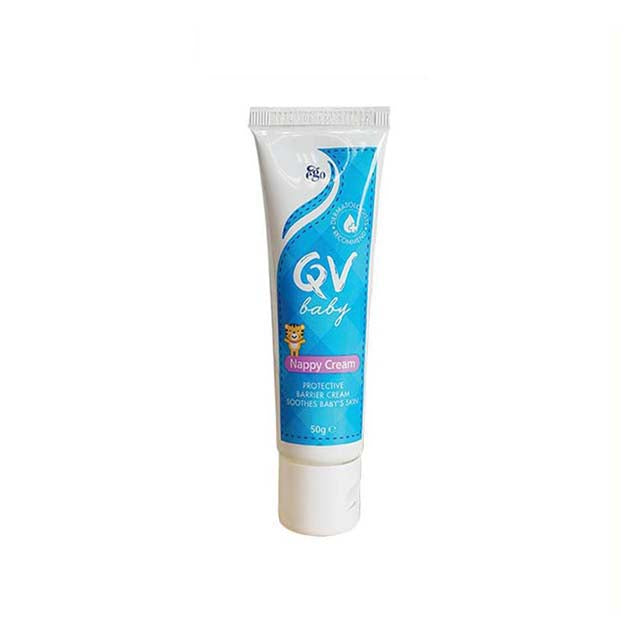 QV baby nappy cream in a 50g tube for soothing and protecting baby's skin
