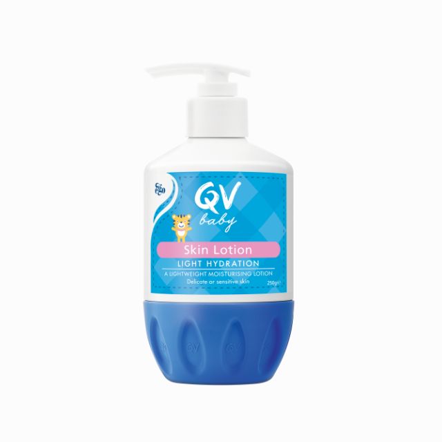 QV Baby Skin Lotion 250ml in a pump bottle for lightweight hydration and gentle moisturization