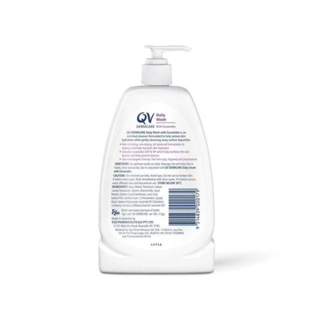 QV Dermcare Daily Wash 350ml bottle with pump for gentle skin cleansing and hydration
