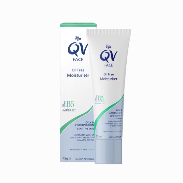 QV face oil free moisturizer in a 75g tube for oily and combination skin hydration