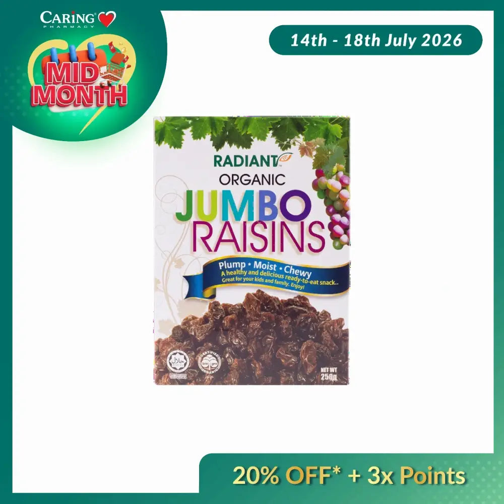 RADIANT ORGANIC JUMBO RAISINS 250G