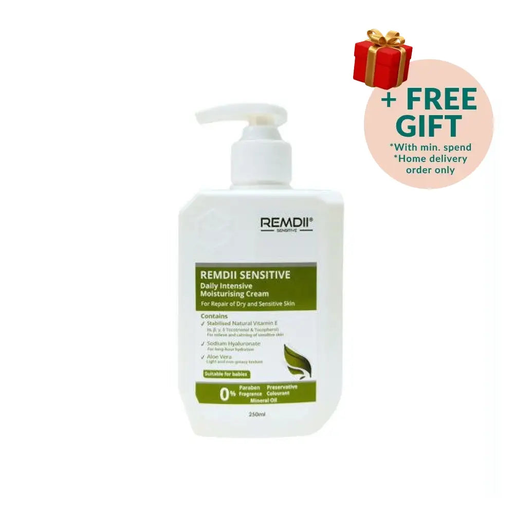 REMDII intensive moisturizing cream in a pump bottle for repairing dry and sensitive skin