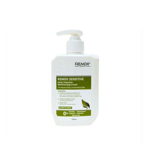 REMDII intensive moisturizing cream in a pump bottle for repairing dry and sensitive skin