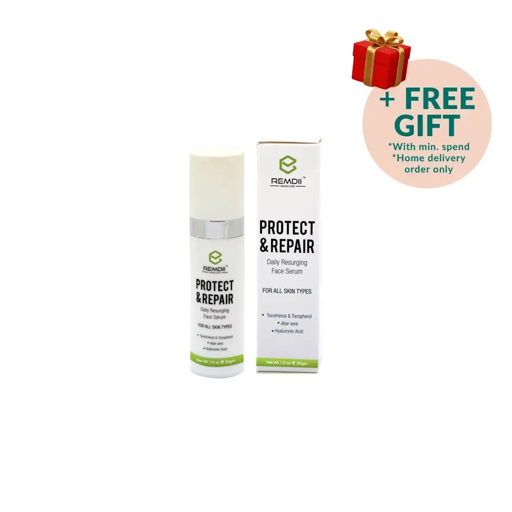 REMDII Protect & Repair Daily Face Serum for Skin Repair in a sleek bottle with box packaging