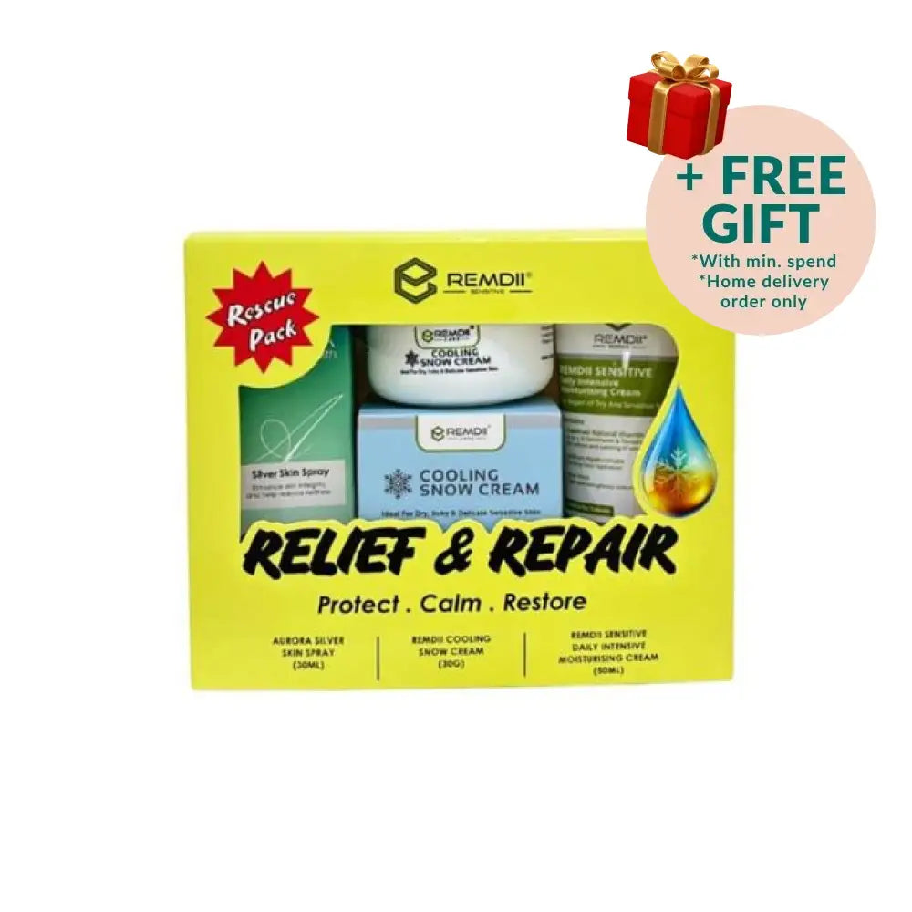 REMDII relief and repair rescue pack with skin care products to protect, calm, and restore skin health