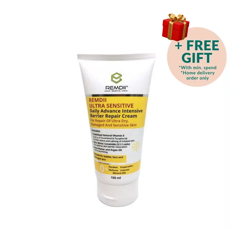 REMDII Ultra Sensitive Barrier Repair Cream for repairing ultra dry, damaged, and sensitive skin in a 150ml tube