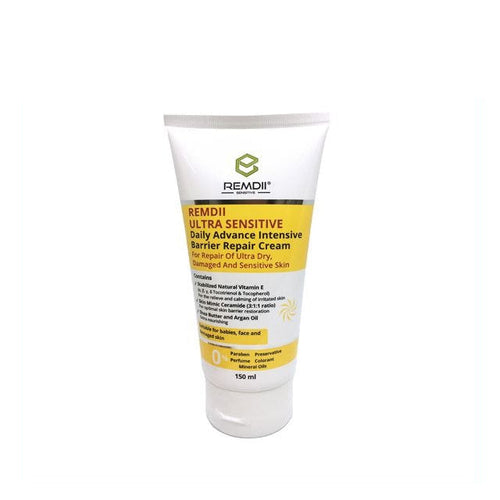 REMDII Ultra Sensitive Barrier Repair Cream for repairing ultra dry, damaged, and sensitive skin in a 150ml tube