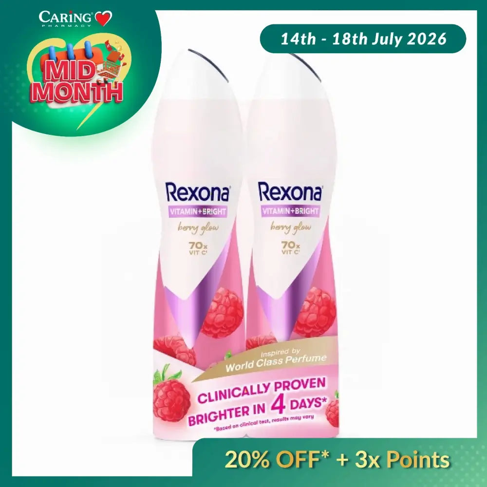 REXONA WOMEN DEODORANT SPRAY VITAMIN + BRIGHT BERRY GLOW 135ML 2S