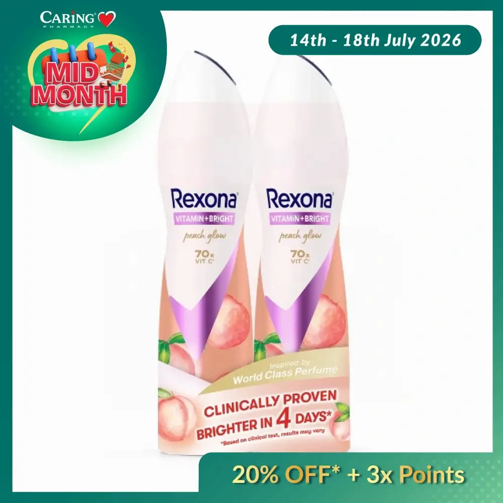 REXONA WOMEN DEODORANT SPRAY VITAMIN + BRIGHT PEACH GLOW 135ML 2S