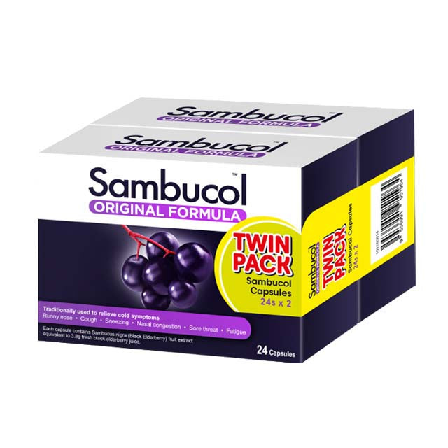 Sambucol Black Elderberry Capsules Twin Pack of 24 for cold symptom relief and immune support