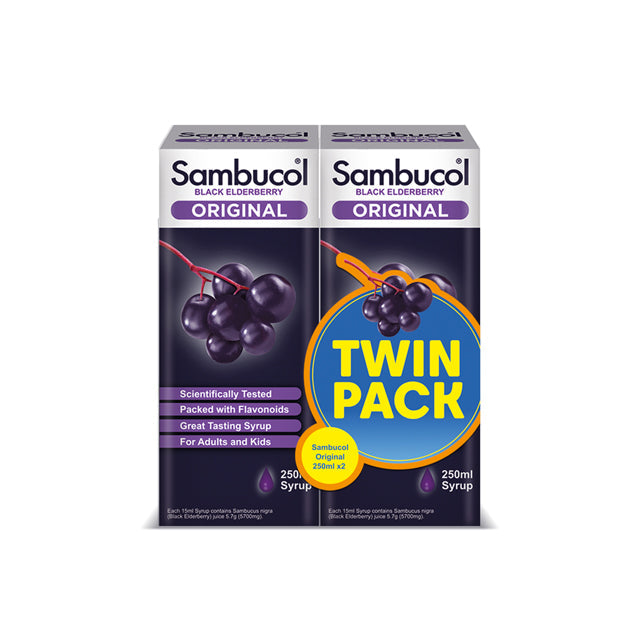Sambucol black elderberry syrup twin pack, 250ml each, with great taste for adults and kids