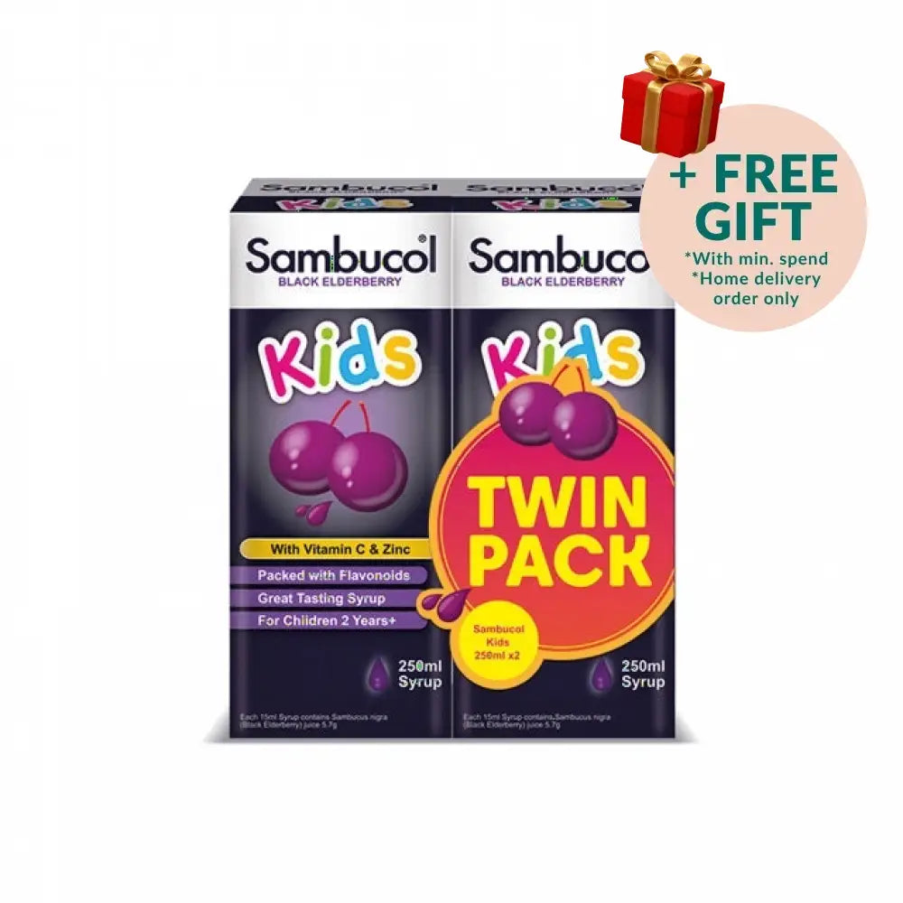 Sambucol Kids Black Elderberry syrup twin pack with Vitamin C and Zinc, great tasting for children 2 years and up