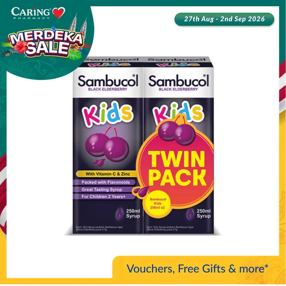 Sambucol Kids Black Elderberry syrup twin pack with Vitamin C and Zinc, great tasting for children 2 years and up